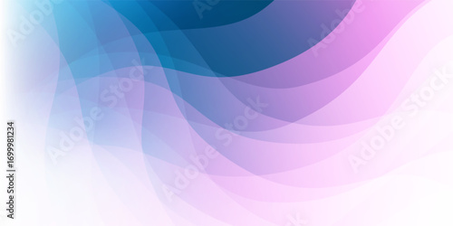 Abstract background with translucent wavy, curvy shapes, soft gradient colors in blue, purple and pink. Modern flowing design, perfect for digital art, presentations, or contemporary decoration.