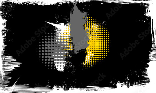 white black ink brush painting blank space frame border pictures with halftone graphic element