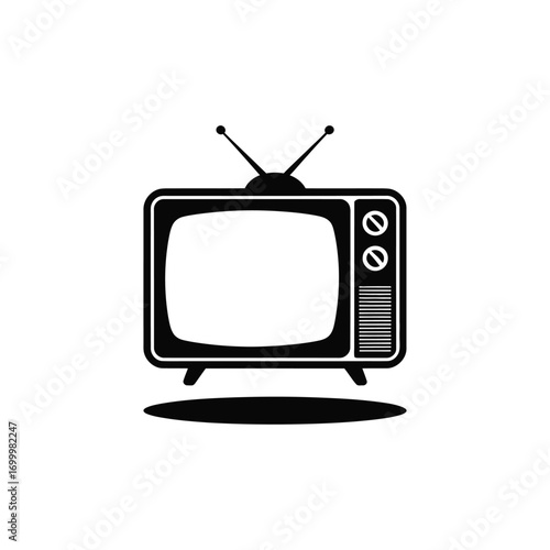 Vintage television set with antenna and shadow