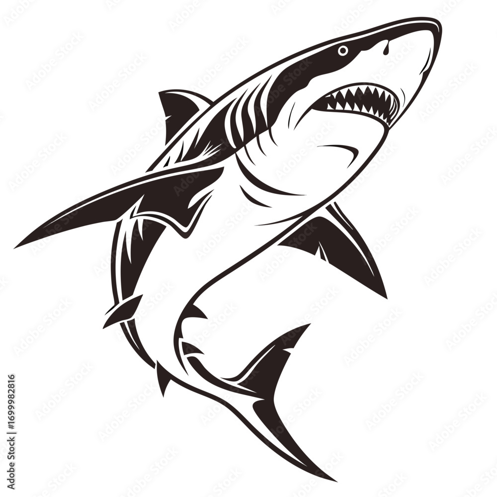 Naklejka premium Fierce Shark Vector Illustration with Open Jaws.
