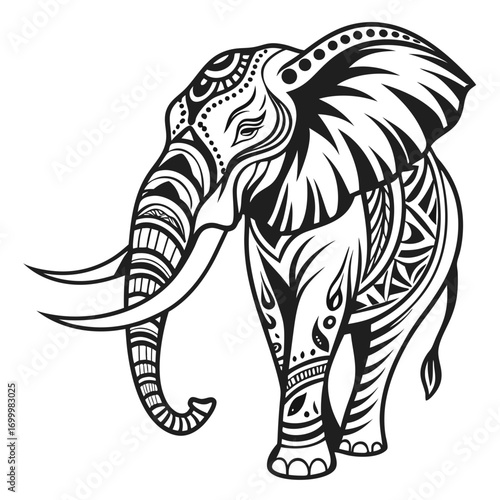 Majestic Elephant with Intricate Tribal Patterns.