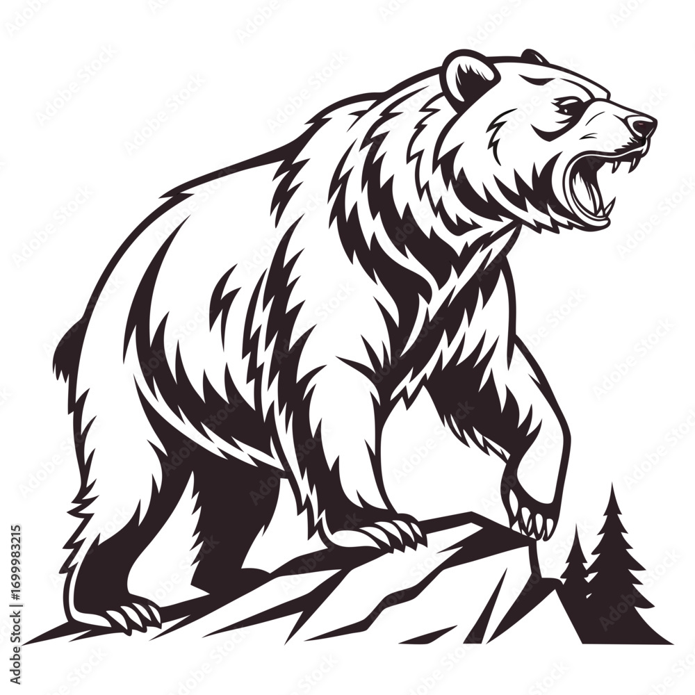 Obraz premium Roaring Grizzly Bear Mascot Vector Illustration.