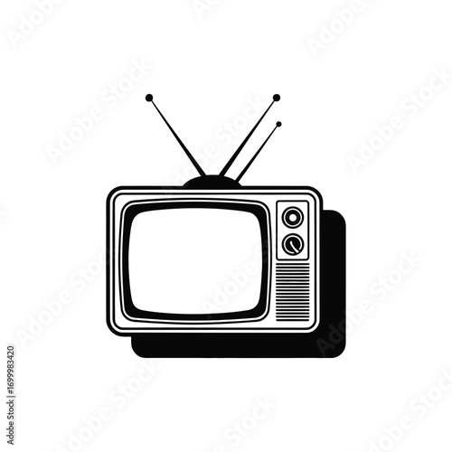 Vintage television with antenna and shadow