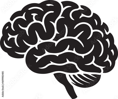 Silhouette Vector of Human Brain on White Background