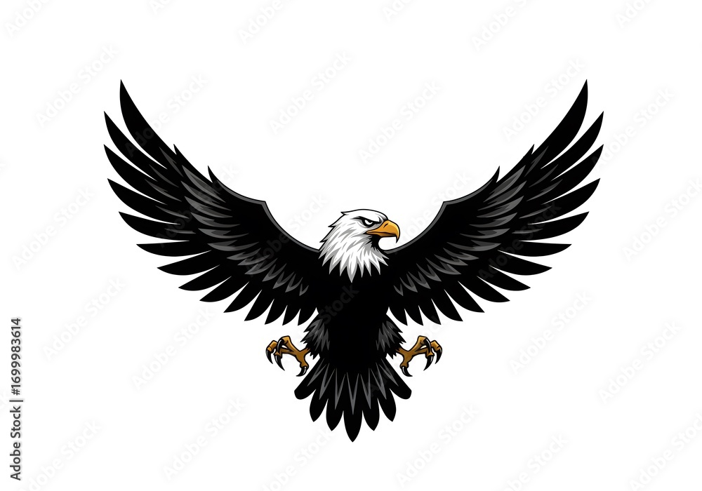 Fototapeta premium Stylized Black and White Eagle Illustration with Open Wings on White Background