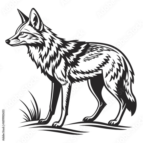 Stylized Coyote Wild Dog Vector Illustration.