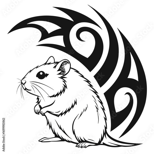 Stylized Gerbil Tribal Art Illustration.