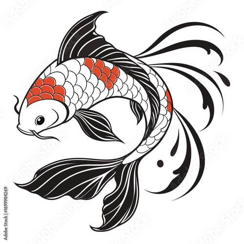 Traditional Japanese Koi Fish Vector Illustration.