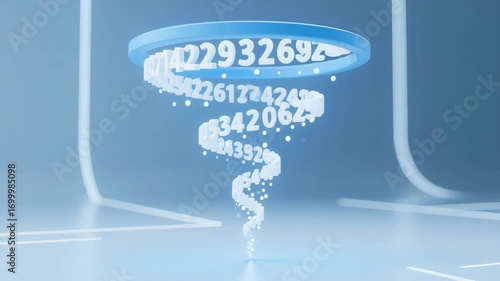 VFX visualization is a funnel of running numbers, symbolizing analytics and data Looping seamless video 4K
