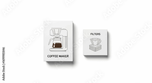 Minimalist Coffee Maker and Filter Packaging Design for Product Presentation and Informational Graphics in the Coffee Industry