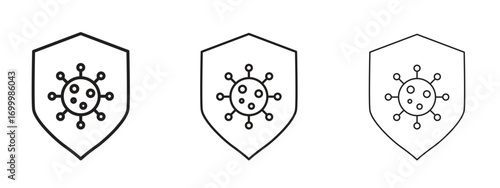 Virus protection shield icon with outline style, vector illustration designs