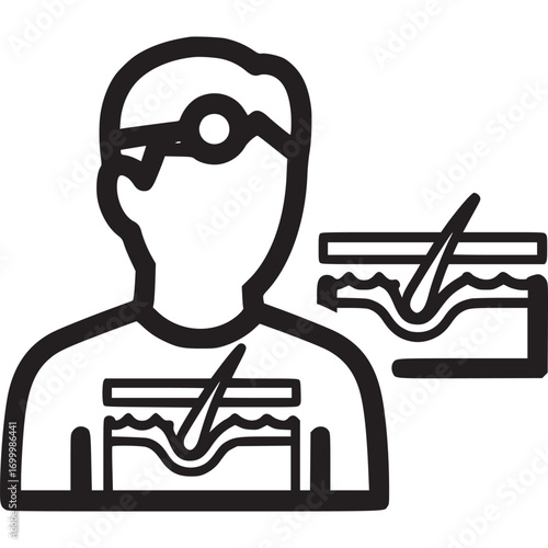 A dermatologist with a magnifying glass examining a patients skin and hair, isolated on white background the doctor is looking for signs of skin cancer