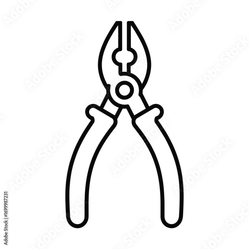Simple black and white line drawing of pliers vector graphic for diverse applications silhouette vector illustration white background