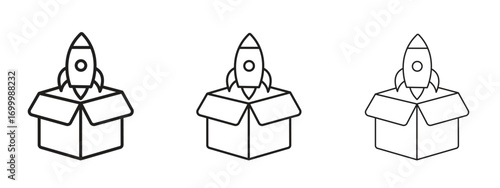 Product release icon with outline style, vector illustration designs