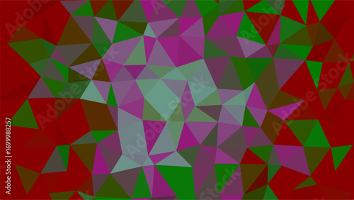 Abstract geometric design with triangles in deep red green and purple tones Keywords: abstract, geometric, pattern, triangles, polygons, low poly, background, texture, design, art