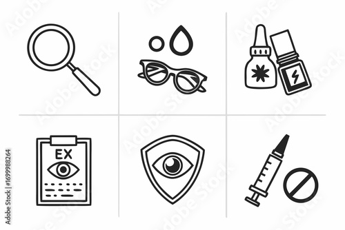 Ophthalmology medical icons set with eye care and vision symbols
