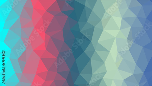 Abstract geometric low poly background with a gradient of cyan pink blue and green triangles polygon