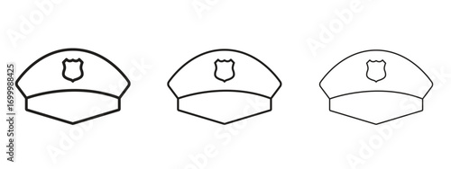 Police cap icon with outline style, vector illustration designs