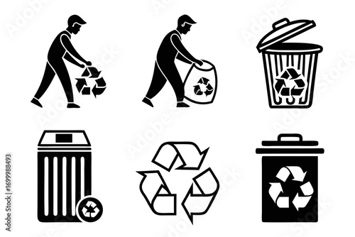 Collection of recycling and waste management icons and symbols