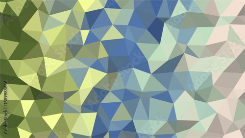 Abstract geometric low poly background with green blue and beige gradient triangles polygon