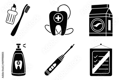 Dental hygiene and health icons set