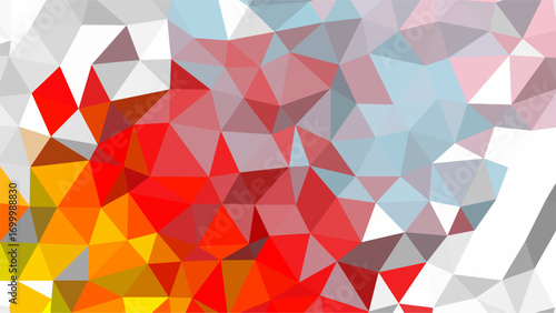 Abstract Geometric Low Poly Design With Bright Red Orange Yellow And Blue Tones Keywords: abstract, geometric, low poly, pattern, background, texture, polygonal, mosaic, triangulation