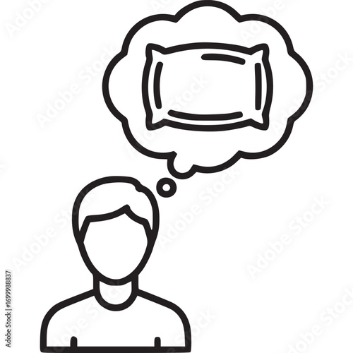 Person thinking about sleep and pillow isolated on white background concept of rest, relaxation, dream, and comfort