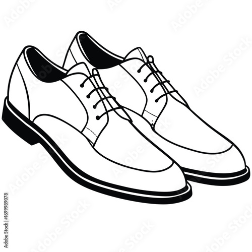 Scalable black and white vector line drawing illustration of classic dress shoes for eps format silhouette vector illustration white background