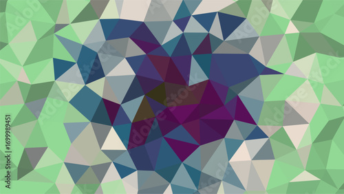 Abstract geometric pattern with triangles in shades of green blue and purple Keywords: abstract, geometric, pattern, triangles, polygons, low poly, background, texture, design, art
