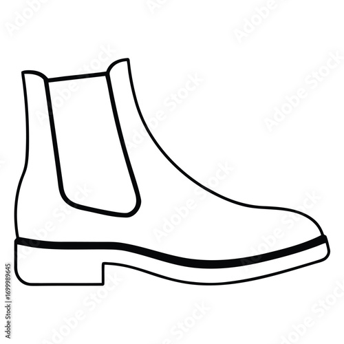 Minimalist black and white line drawing vector illustration of a chelsea boot for eps export silhouette vector illustration white background