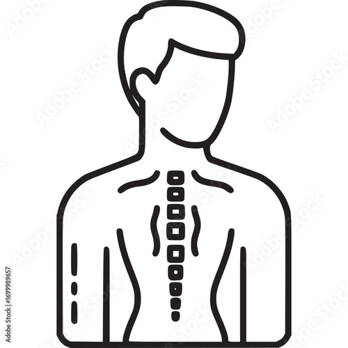 A human spine isolated on white background, illustrating chiropractic care, spinal health, and anatomical structure in a clean, minimalist line art style
