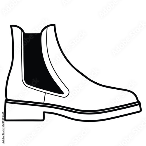 Minimalist black and white line drawing vector illustration of a chelsea boot eps icon silhouette vector illustration white background