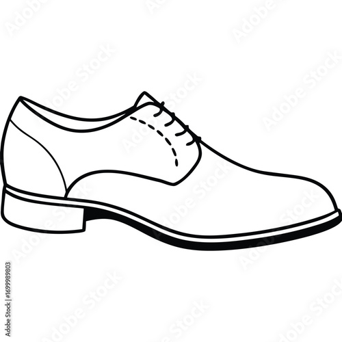 Elegant black and white outline illustration of a classic men's dress shoe silhouette vector illustration white background