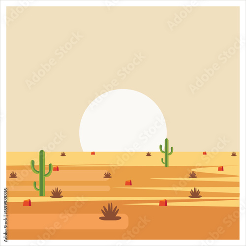 Flat Cactus on Desert Cartoon Vector Illustration