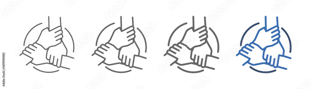 Εκτύπωση καμβά outline icon set united with three hands holding each other tightly