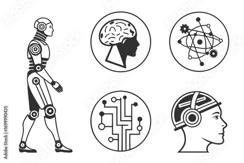Set of icons representing artificial intelligence and robotics