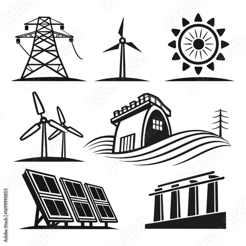 set of windmills