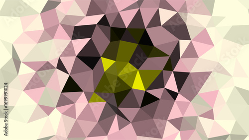 Abstract low poly geometric pattern with yellow green and pink triangles background texture