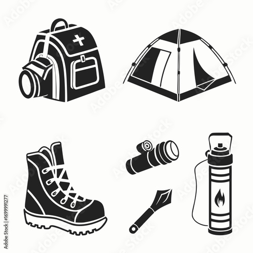camping icons set
