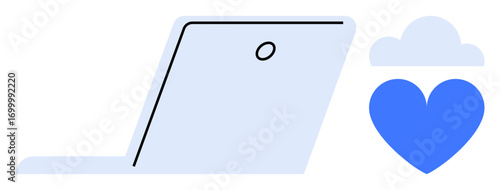 Open laptop with a cloud and heart icon symbolizing online services, data storage, connectivity, and care. Ideal for remote work, digital tools, healthcare apps, personal cloud, tech support online