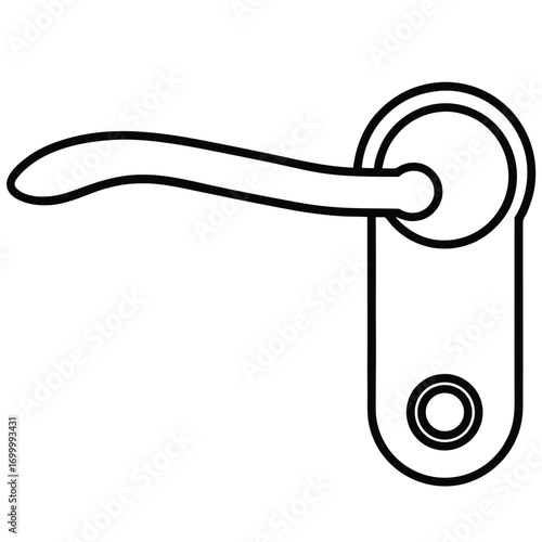Black and White Line Drawing of a Curved Door Handle on a White Background door hardware lever