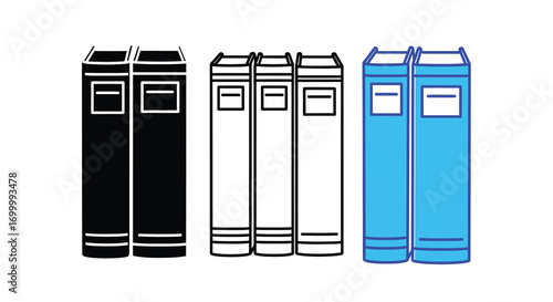 Set of book binders vector illustration icon in three styles