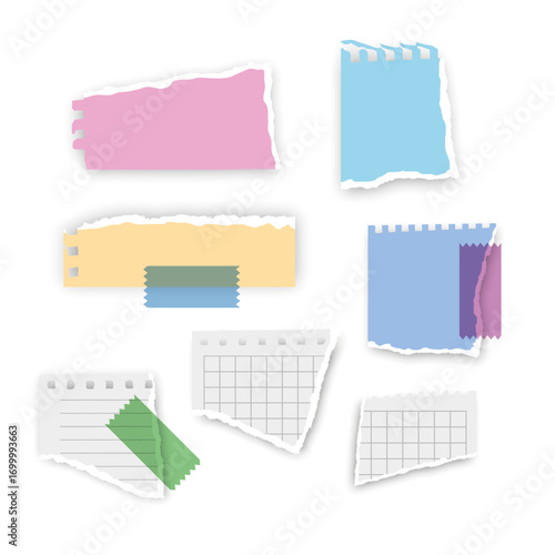 Collection of Torn Paper Pieces with Tape Vector format