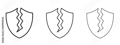 Broken shield icon with outline style, vector illustration designs