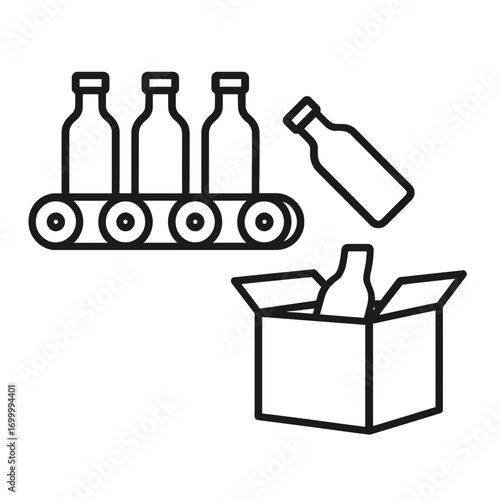 Conveyor belt bottles packaging line box assembly industrial manufacturing icon