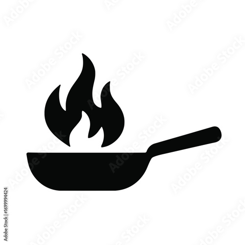 Frying pan with flames cooking fire kitchen accident safety hazard silhouette icon