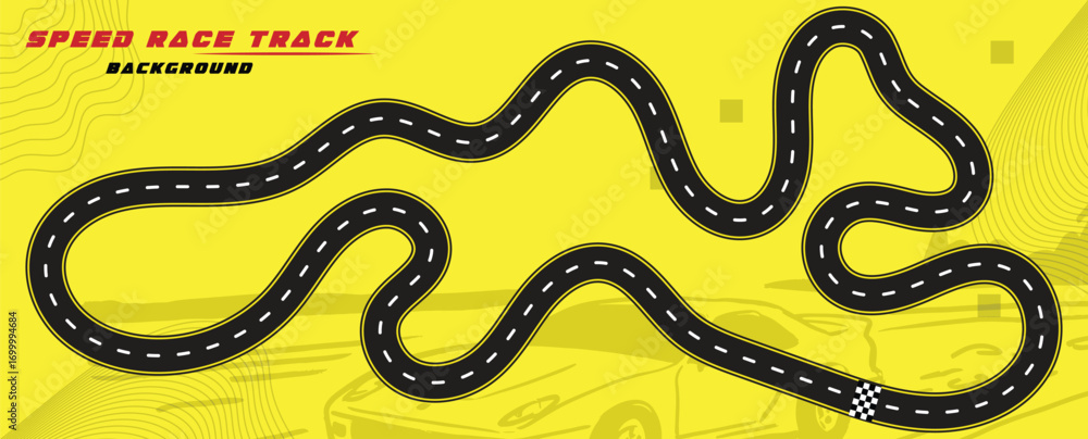 Fototapeta premium Creative vector illusion of race track isolated on yellow background