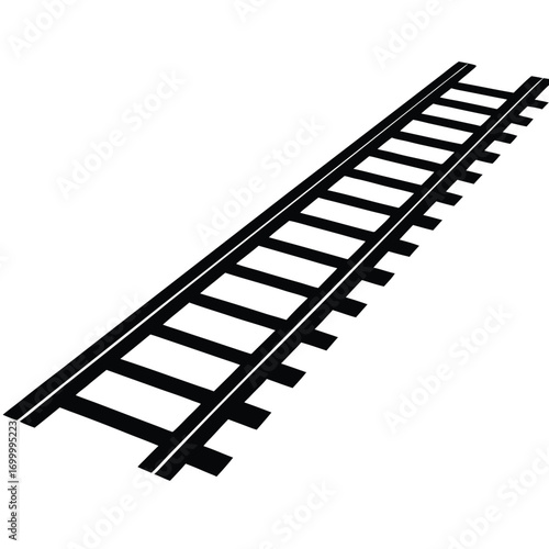 Black and White Railroad Tracks Angled Perspective on White Background railway train tracks