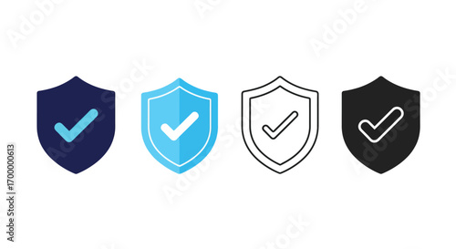 Protection shield with check mark vector illustration icon set