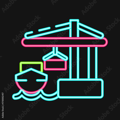 Icon sea port. Export import elements. Icon in neon style.